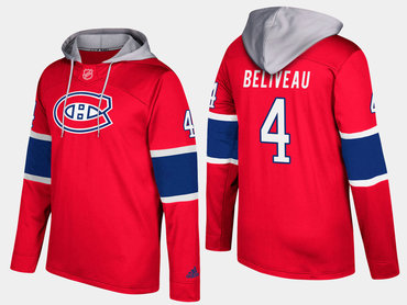 Adidas Montreal Canadiens 4 Jean Beliveau Retired Red Name And Number Hoodie