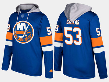 Adidas New York Islanders 53 Casey Cizikas Name And Number Blue Hoodie