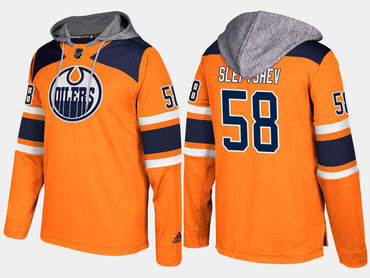 Adidas Edmonton Oilers 58 Anton Slepyshev Name And Number Orange Hoodie