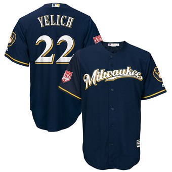 Men's Milwaukee Brewers 22 Christian Yelich Majestic Navy 2019 Spring Training Cool Base Player Jersey