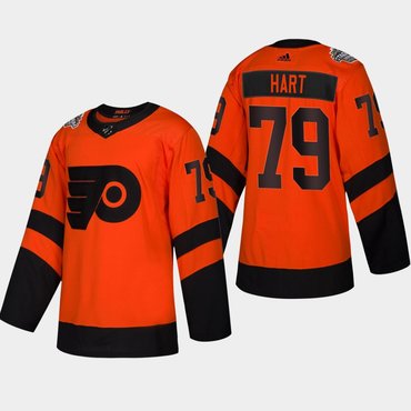 Men's #79 Carter Hart Flyers Coors Light 2019 Stadium Series Orange Authentic Jersey