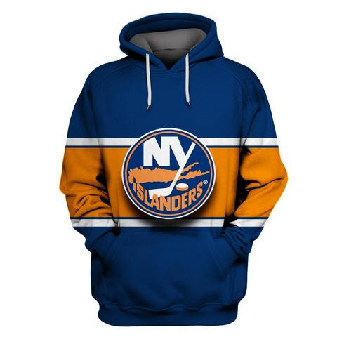 Men's New York Islanders Blue Orange All Stitched Hooded Sweatshirt
