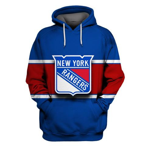 Men's NY Rangers Blue All Stitched Hooded Sweatshirt