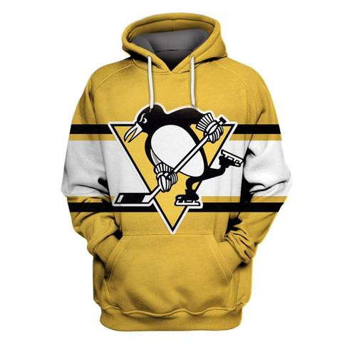 Men's Pittsburgh Penguins Gold All Stitched Hooded Sweatshirt