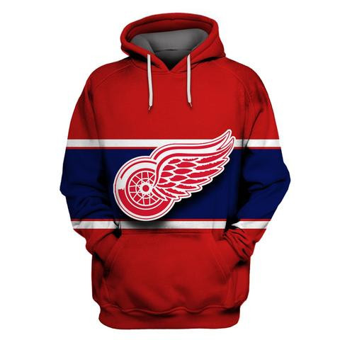 Men's Detroit Red Wings Red All Stitched Hooded Sweatshirt