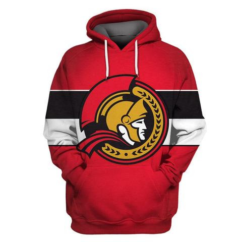 Men's Ottawa Senators Red All Stitched Hooded Sweatshirt