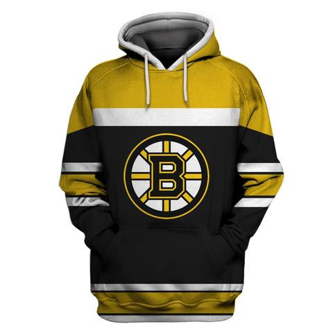 Men's Boston Bruins Black All Stitched Hooded Sweatshirt