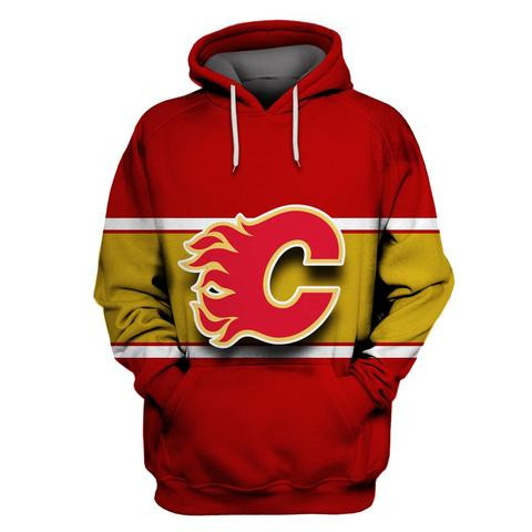 Men's Calgary Flames Red All Stitched Hooded Sweatshirt