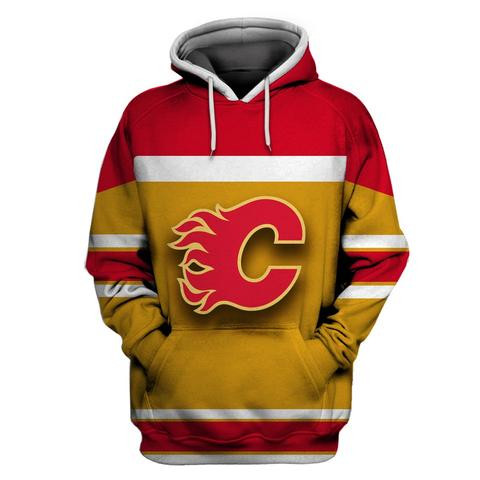 Men's Calgary Flames Yellow All Stitched Hooded Sweatshirt