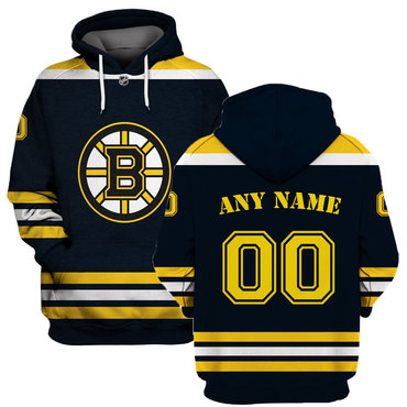 Bruins Black Men's Customized All Stitched Hooded Sweatshirt