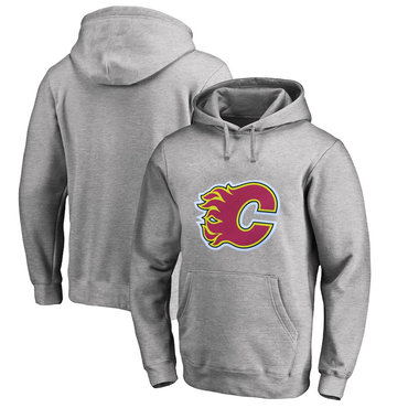 Calgary Flames Gray Men's Customized All Stitched Pullover Hoodie