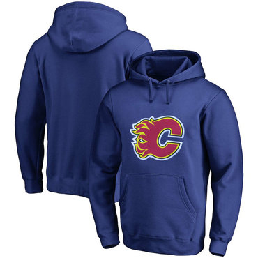 Calgary Flames Blue Men's Customized All Stitched Pullover Hoodie