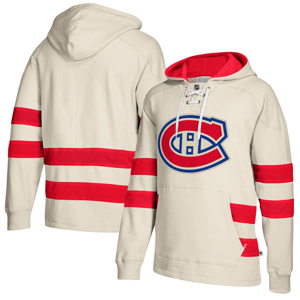 Canadiens Cream Men's Customized All Stitched Hooded Sweatshirt