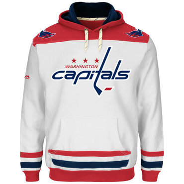 Capitals White Men's Customized All Stitched Sweatshirt