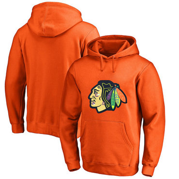 Chicago Blackhawks Orange Men's Customized All Stitched Pullover Hoodie