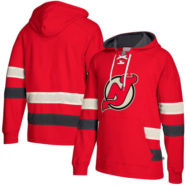 New Jersey Devils Red Men's Customized All Stitched Hooded Sweatshirt