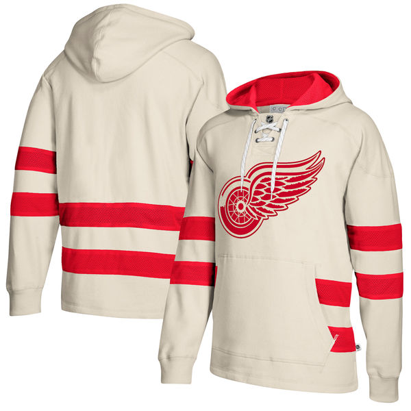 Detroit Red Wings Cream Men's Customized All Stitched Hooded Sweatshirt