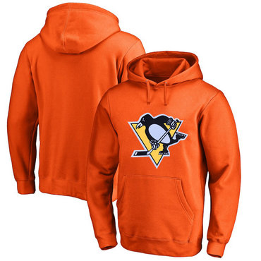 Pittsburgh Penguins Orange Men's Customized All Stitched Pullover Hoodie