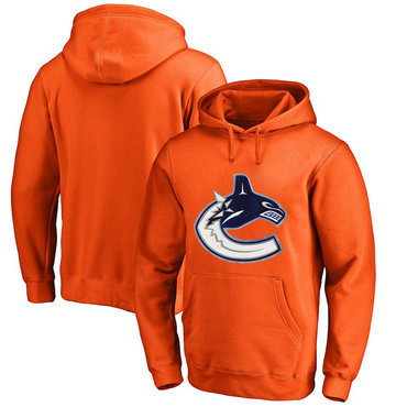 Vancouver Canucks Orange Men's Customized All Stitched Pullover Hoodie