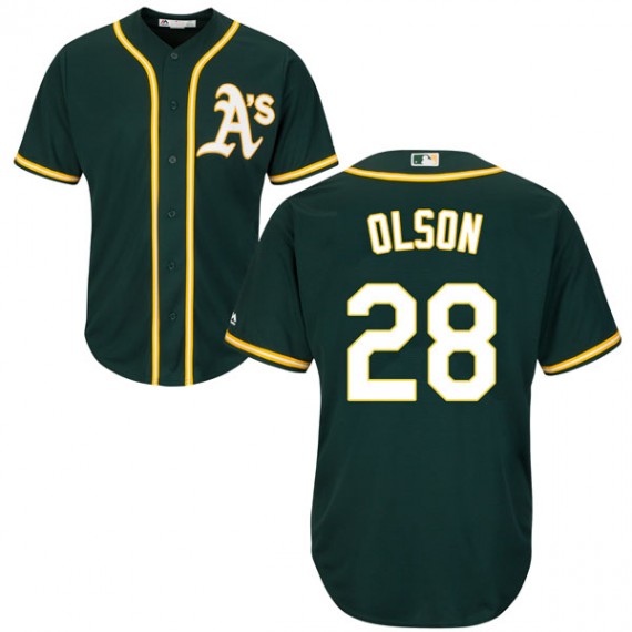 Men's Oakland Athletics #28 Matt Olson Green Cool Base Jersey