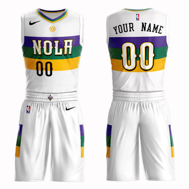 Pelicans White 2018-19 City Edition Men's Customized Nike Swingman Jersey(With Shorts)