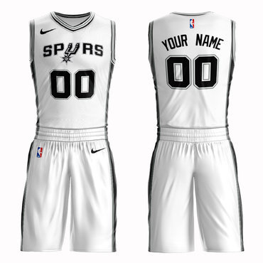 Spurs White Men's Customized Nike Swingman Jersey(With Shorts)