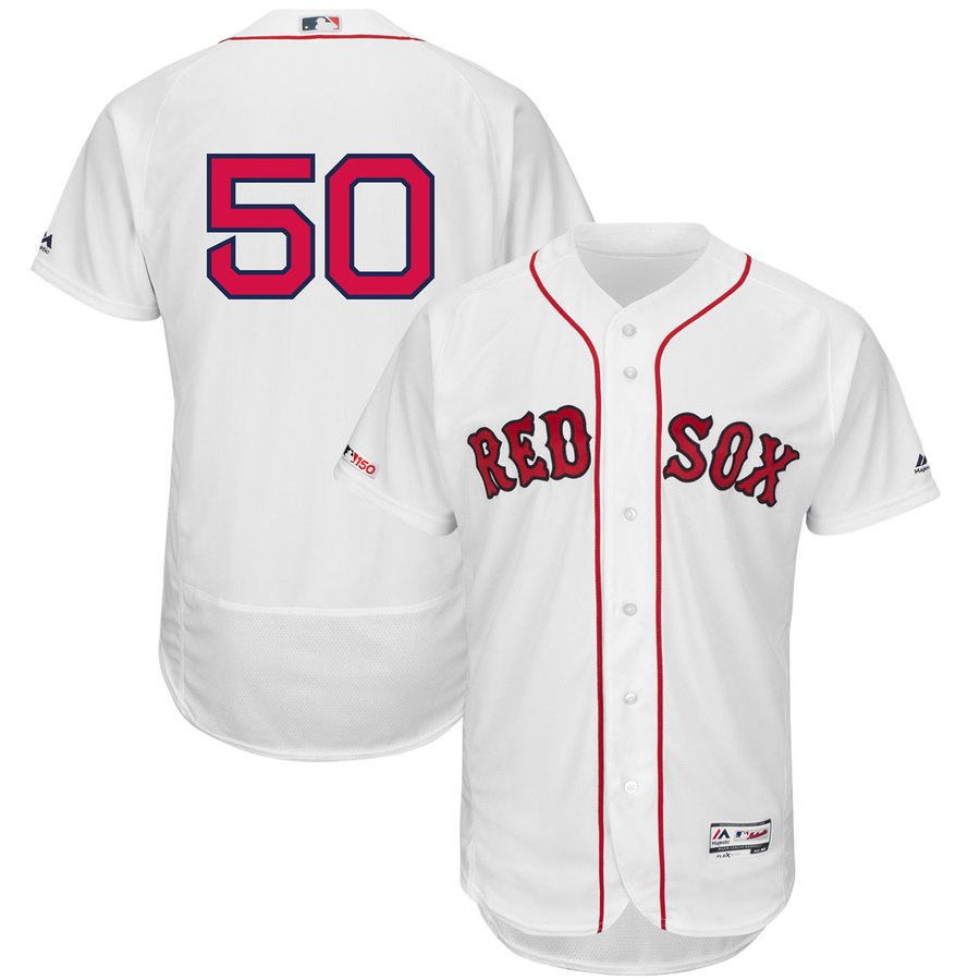 Men's Boston Red Sox 50 Mookie Betts White 150th Patch FlexBase Jersey