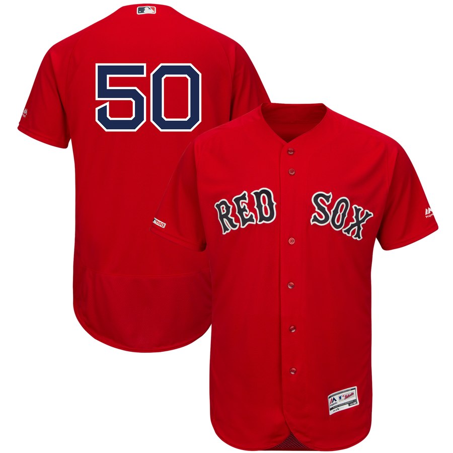 Men's Boston Red Sox 50 Mookie Betts Scarlet 150th Patch FlexBase Jersey
