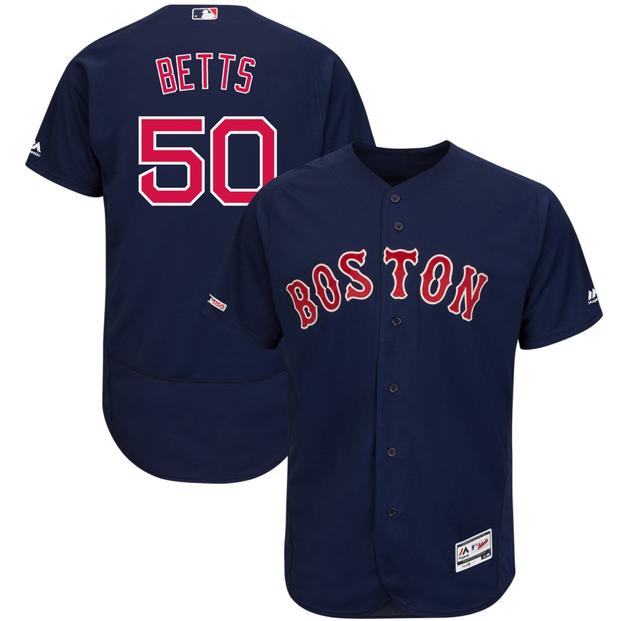 Men's Boston Red Sox 50 Mookie Betts Navy 150th Patch FlexBase Jersey