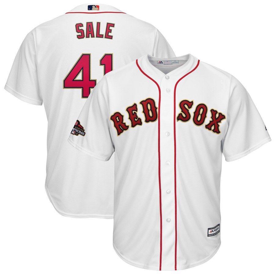 Men's Boston Red Sox 41 Chris Sale White 2019 Gold Program Cool Base Jersey