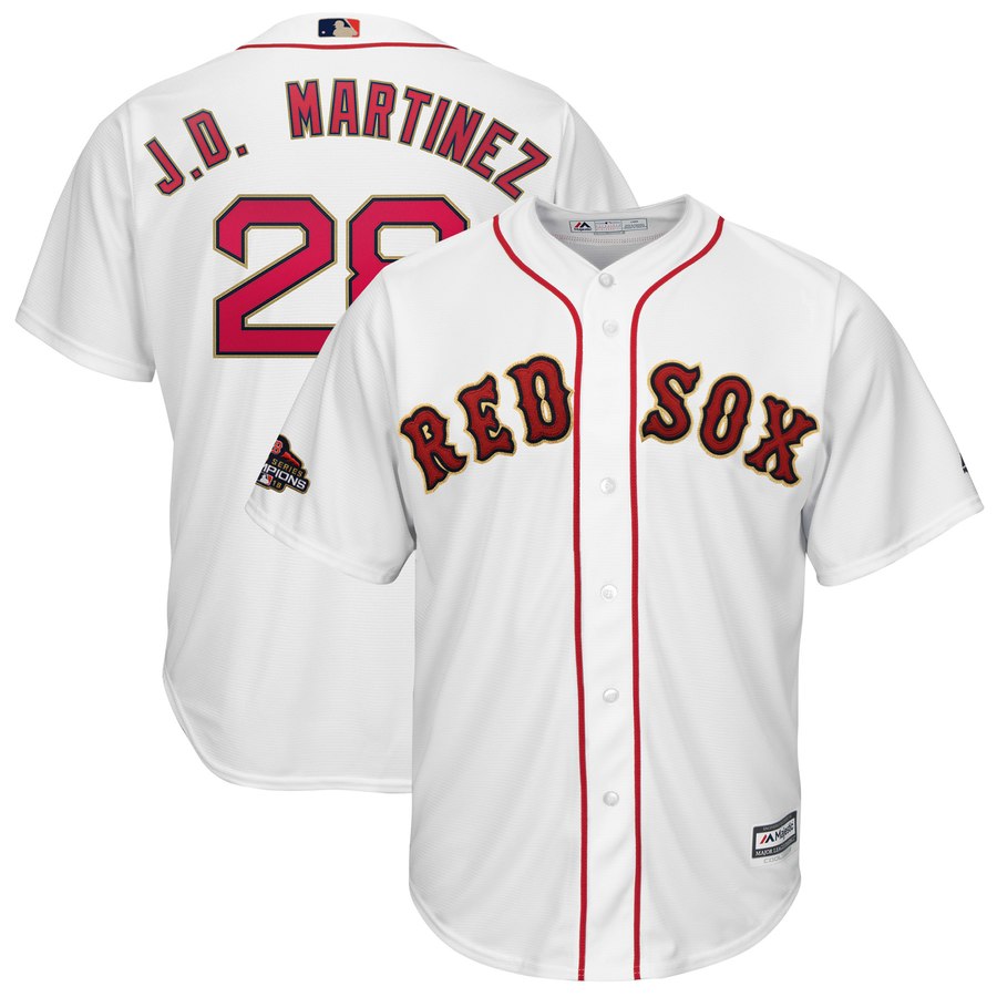 Men's Boston Red Sox 28 J.D. Martinez White 2019 Gold Program Cool Base Jersey