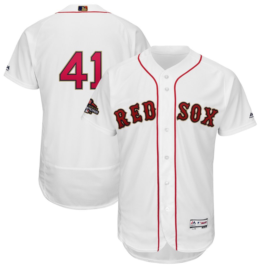 Men's Boston Red Sox 41 Chris Sale White 2019 Gold Program FlexBase Jersey