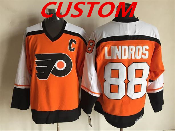 Custom Men's Philadelphia Flyers Orange CCM Throwback NHL ice hockey jerseys