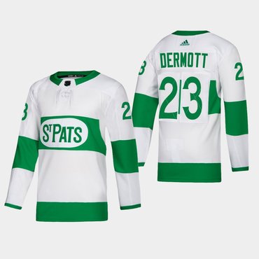 Men's Toronto Maple Leafs #23 Travis Dermott St. Pats Road Authentic Player White Jersey