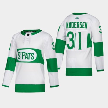 Men's Toronto Maple Leafs #31 Frederik Andersen St. Pats Road Authentic Player White Jersey