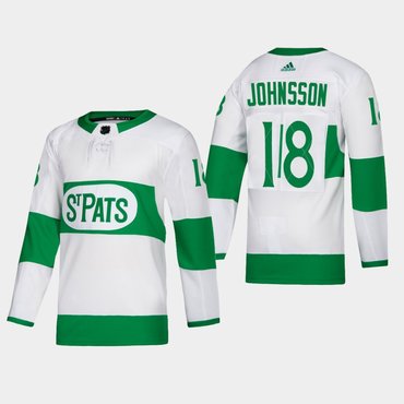 Men's Toronto Maple Leafs #18 Andreas Johnsson St. Pats Road Authentic Player White Jersey