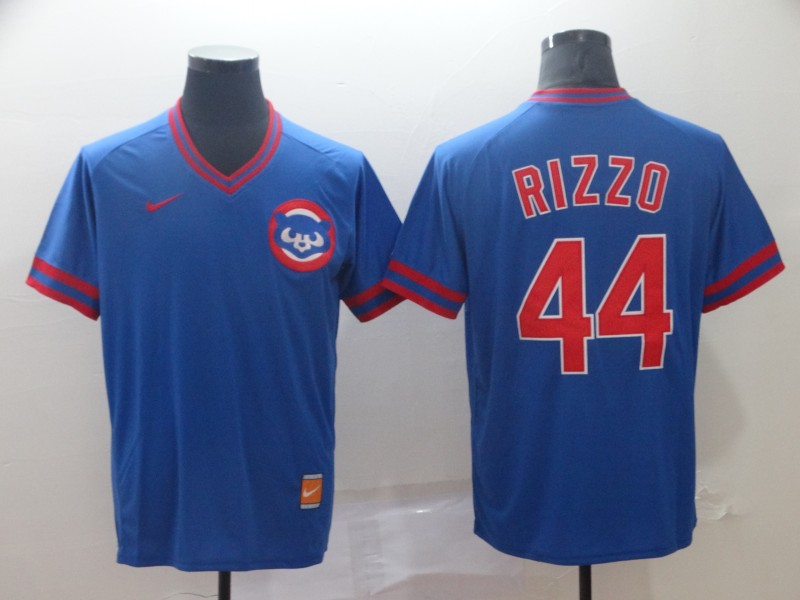 Men's Chicago Cubs 44 Anthony Rizzo Blue Throwback Jersey
