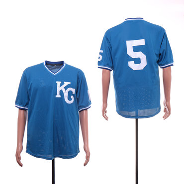 Men's Kansas City Royals 5 George Brett Light Blue Mesh BP Jersey