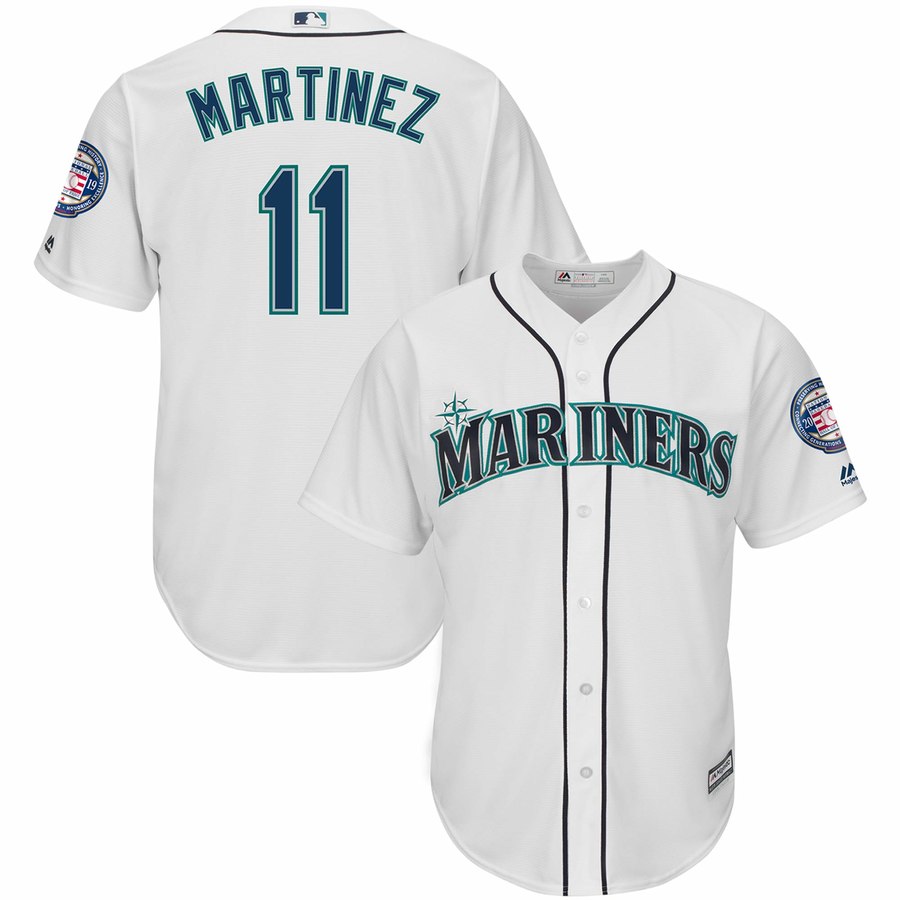 Men's Seattle Mariners 11 Edgar Martinez White 2019 Hall of Fame Induction Patch Cool Base Jersey