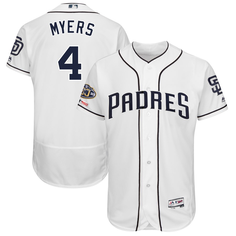 Men's San Diego Padres 4 Wil Meyers White 50th Anniversary and 150th Patch FlexBase Jersey