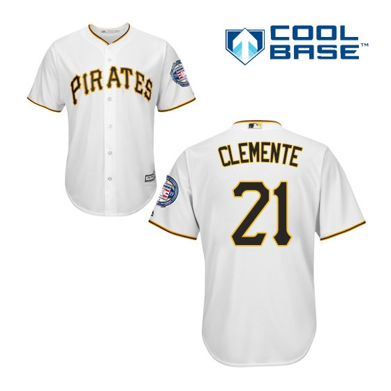 Men's Pittsburgh Pirates 21 Roberto Clemente White 2019 Hall of Fame Induction Patch Cool Base Jersey
