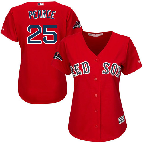 Red Sox #25 Steve Pearce Red Alternate 2018 World Series Champions Women's Stitched Baseball Jersey