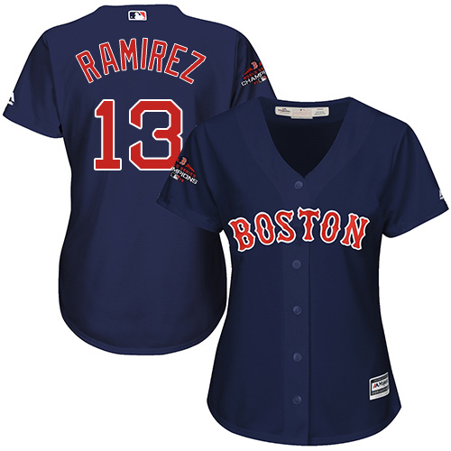Red Sox #13 Hanley Ramirez Navy Blue Alternate 2018 World Series Champions Women's Stitched Baseball Jersey