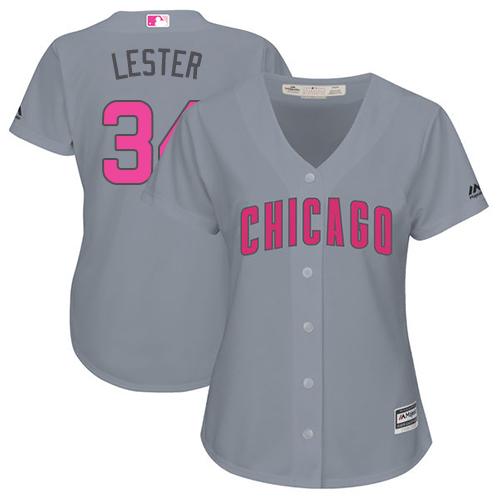 Cubs #34 Jon Lester Grey Mother's Day Cool Base Women's Stitched Baseball Jersey