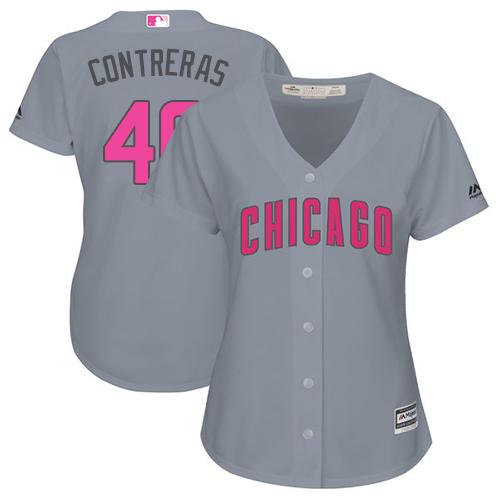 Cubs #40 Willson Contreras Grey Mother's Day Cool Base Women's Stitched Baseball Jersey