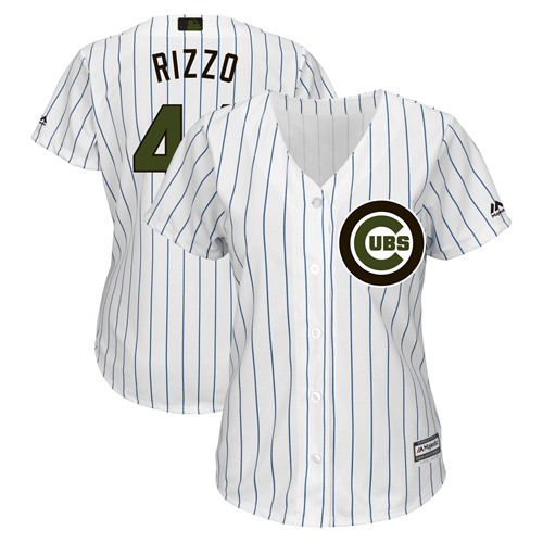 Cubs #44 Anthony Rizzo White(Blue Strip) 2018 Memorial Day Cool Base Women's Stitched Baseball Jersey