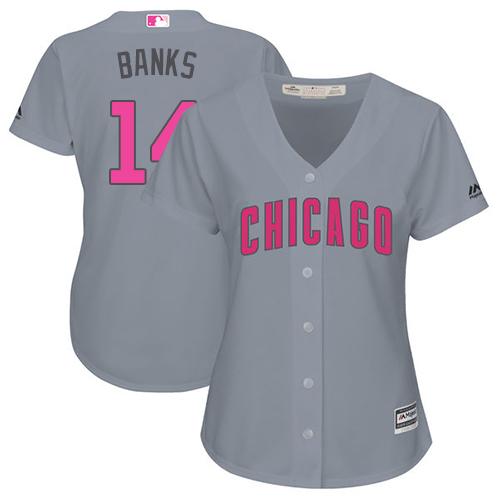 Cubs #14 Ernie Banks Grey Mother's Day Cool Base Women's Stitched Baseball Jersey