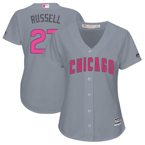 Cubs #27 Addison Russell Grey Mother's Day Cool Base Women's Stitched Baseball Jersey