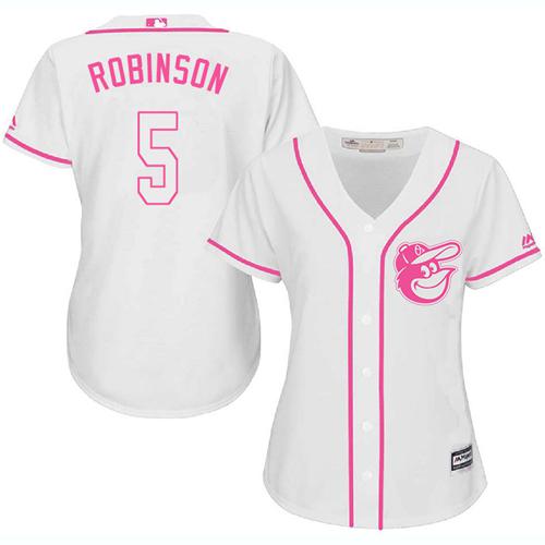 Orioles #5 Brooks Robinson White Pink Fashion Women's Stitched Baseball Jersey