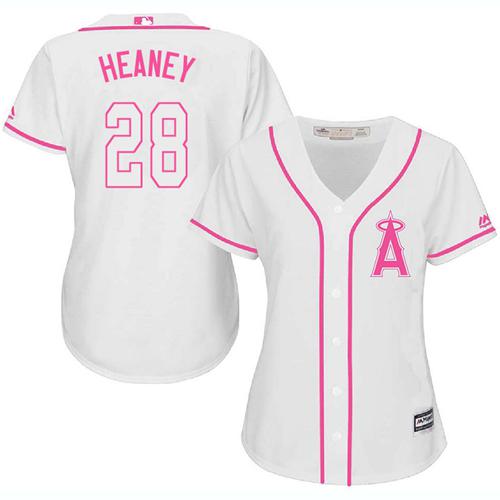 Angels #28 Andrew Heaney White Pink Fashion Women's Stitched Baseball Jersey